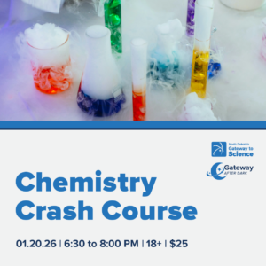 Chemistry Crash Course Event Graphic with Bubbling Lab Equipment