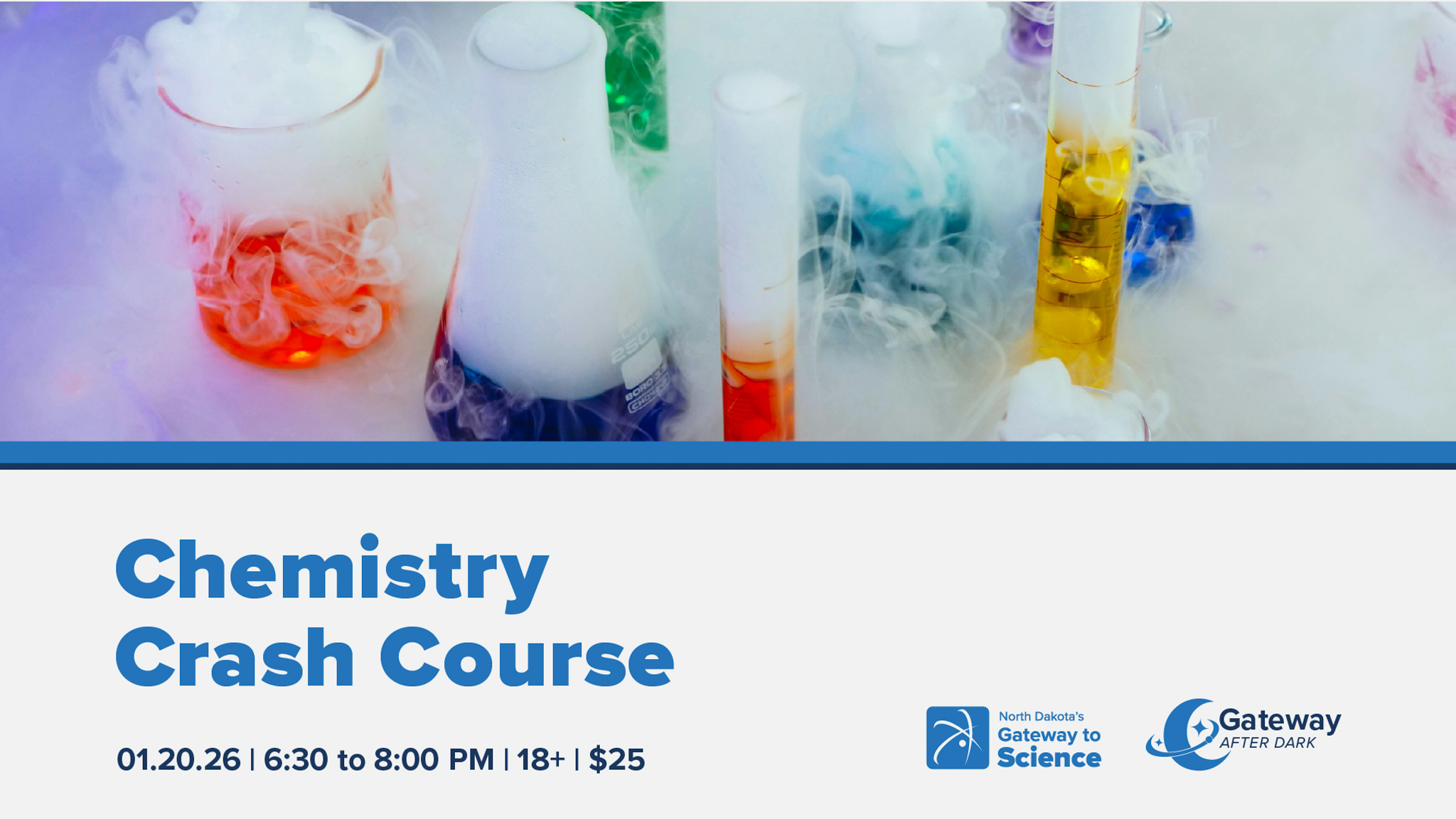 Chemistry Crash Course Event Graphic with Bubbling Lab Equipment