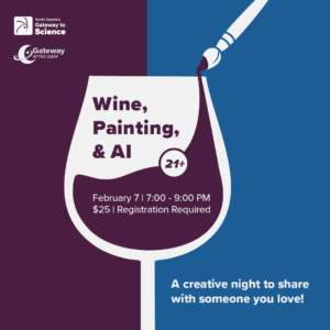 Wine, Painting, and AI Event Graphic with Wine Glass and Paint Brush