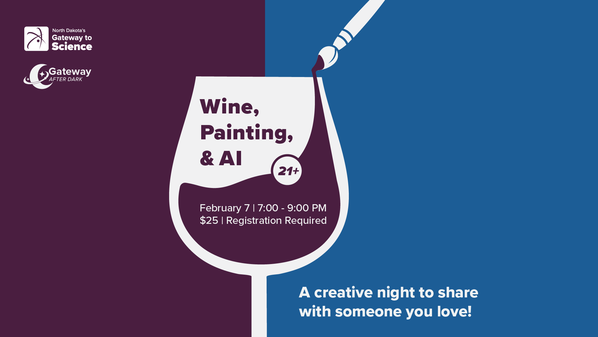 Wine, Painting, and AI Event Graphic with Wine Glass and Paint Brush